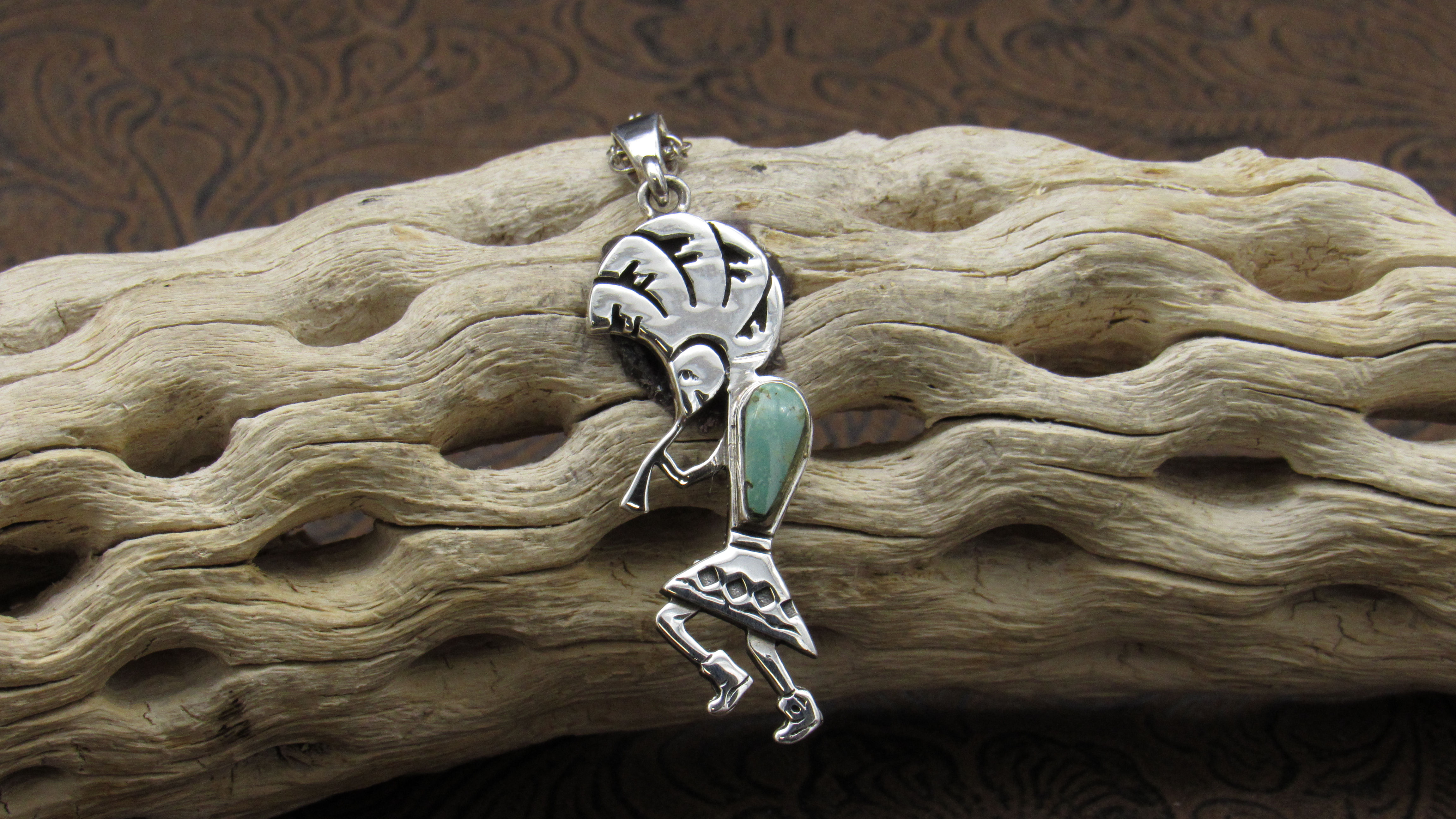 Sterling Silver Kokopelli and Turquoise Pendant