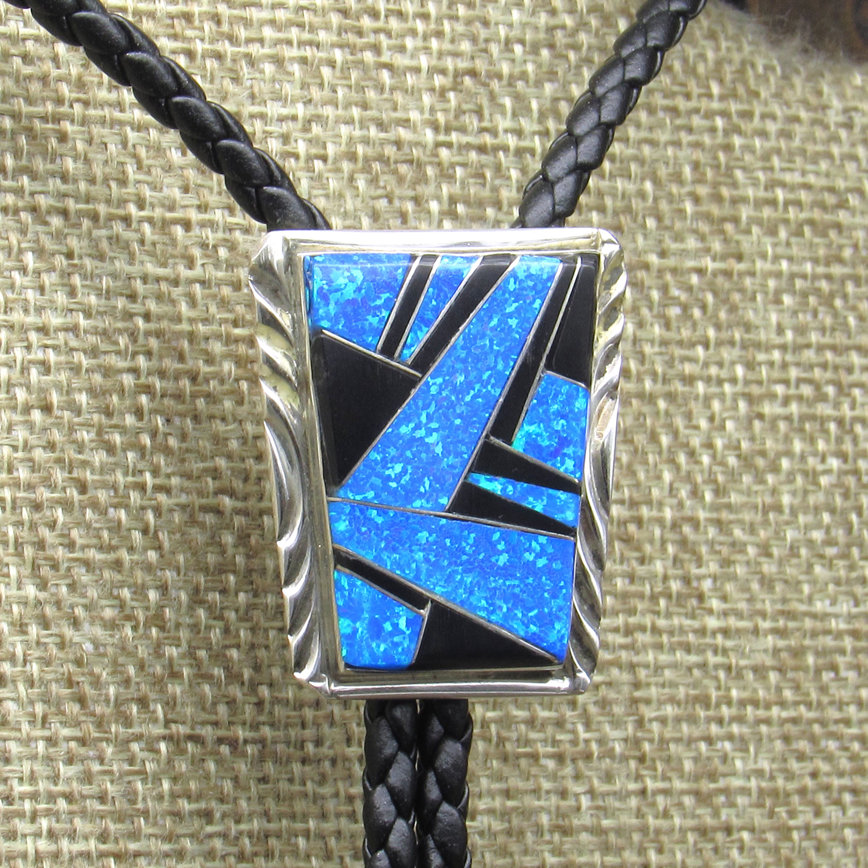 *Sterling Silver and Blue Lab-grown Opal Inlay Bolo Tie