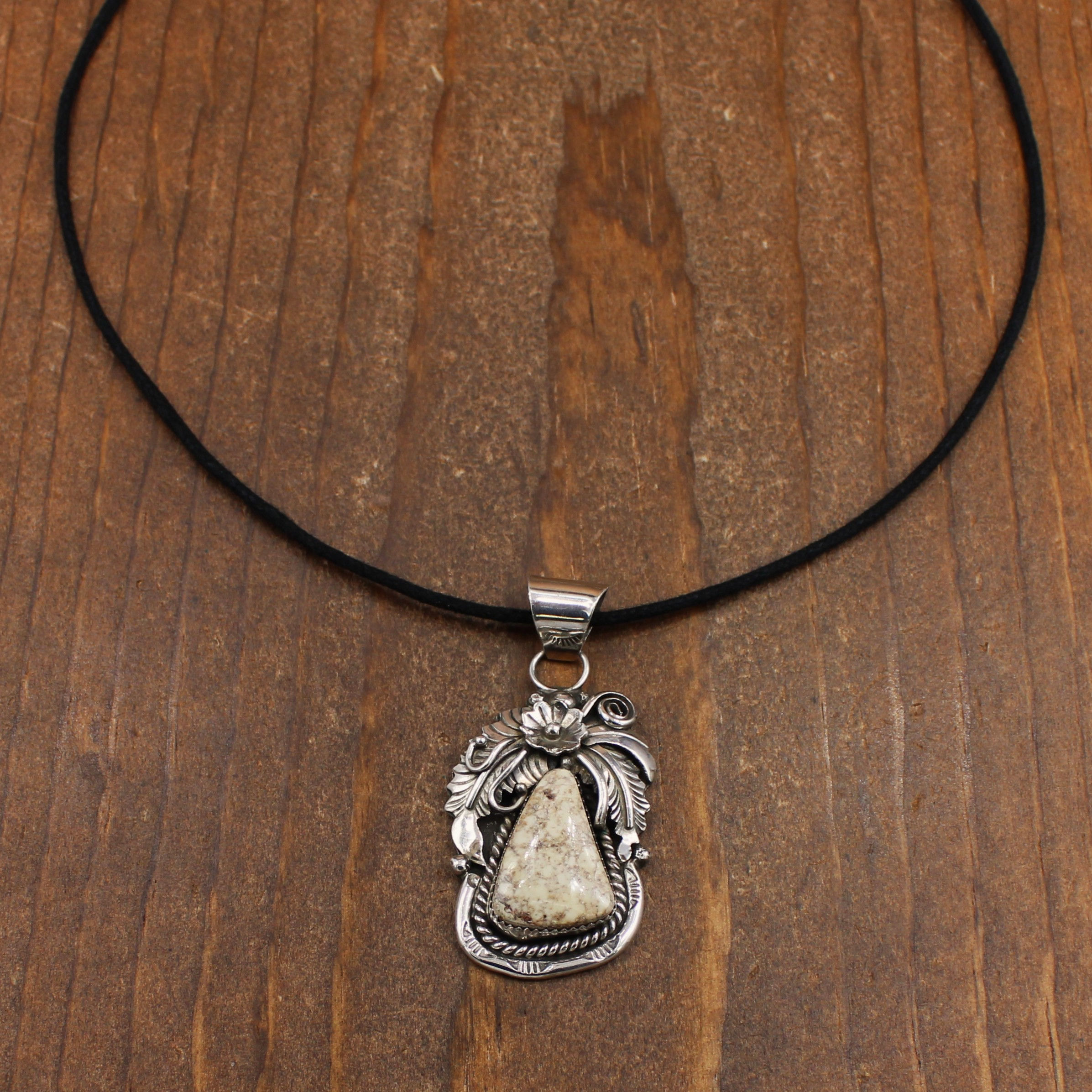 Ornate Sterling Silver Wild Horse Magnesite Pendant Necklace