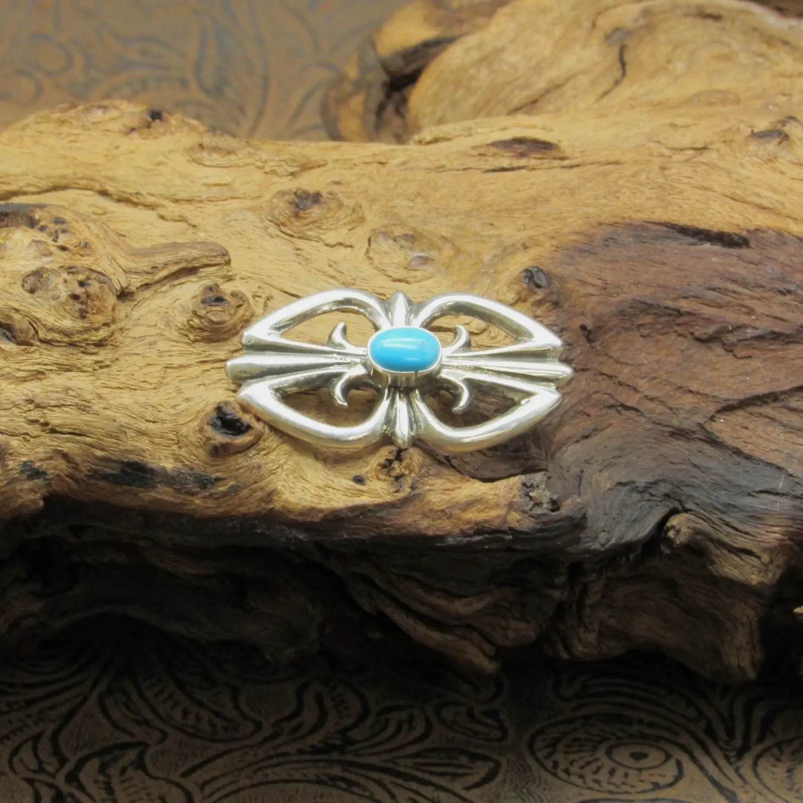 Open Design Sterling Silver and Turquoise Sandcast Pendant