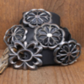 Vintage Sand Cast Sterling Silver Concho Belt on Black Leather