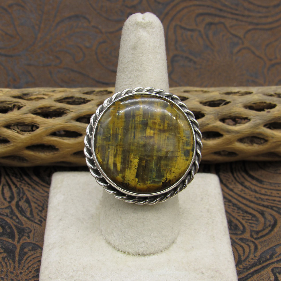 Southwestern Sterling Silver and Round Tiger Iron Ring Size 8.75