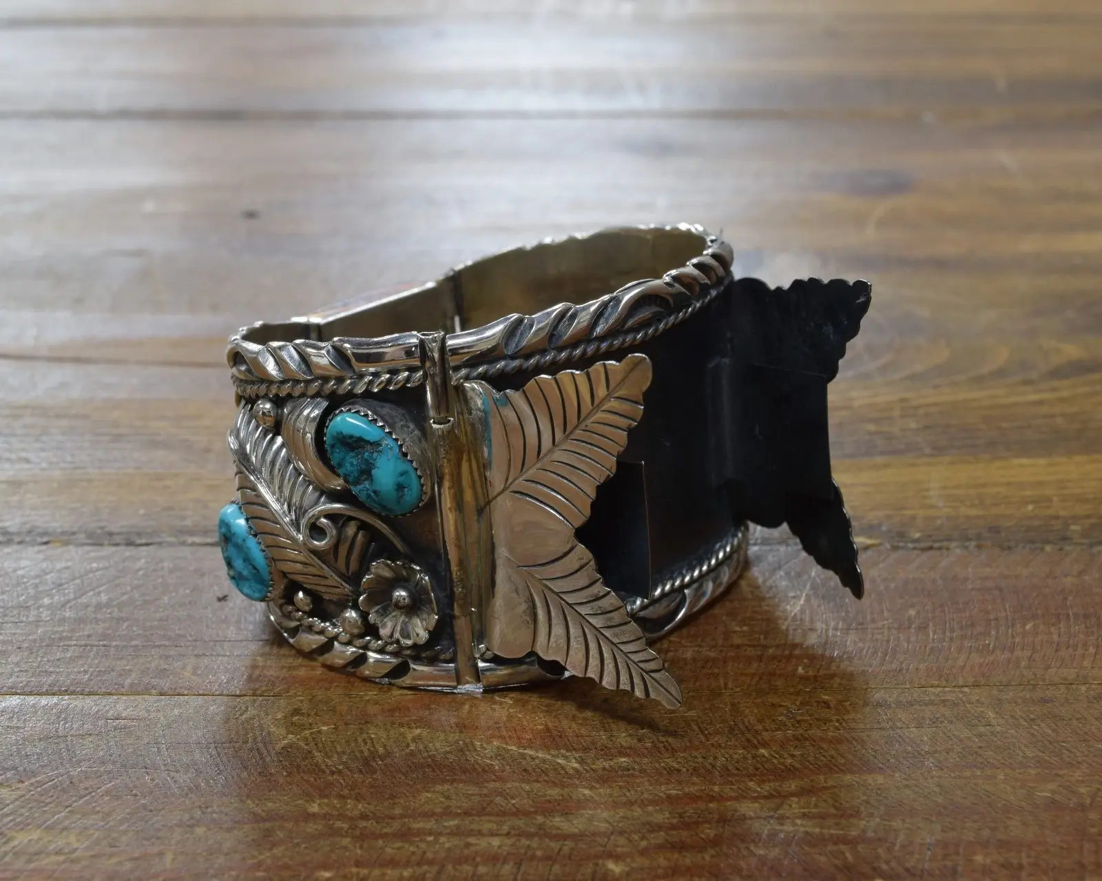 *Vintage Navajo Sterling Silver Turquoise Watch Bracelet