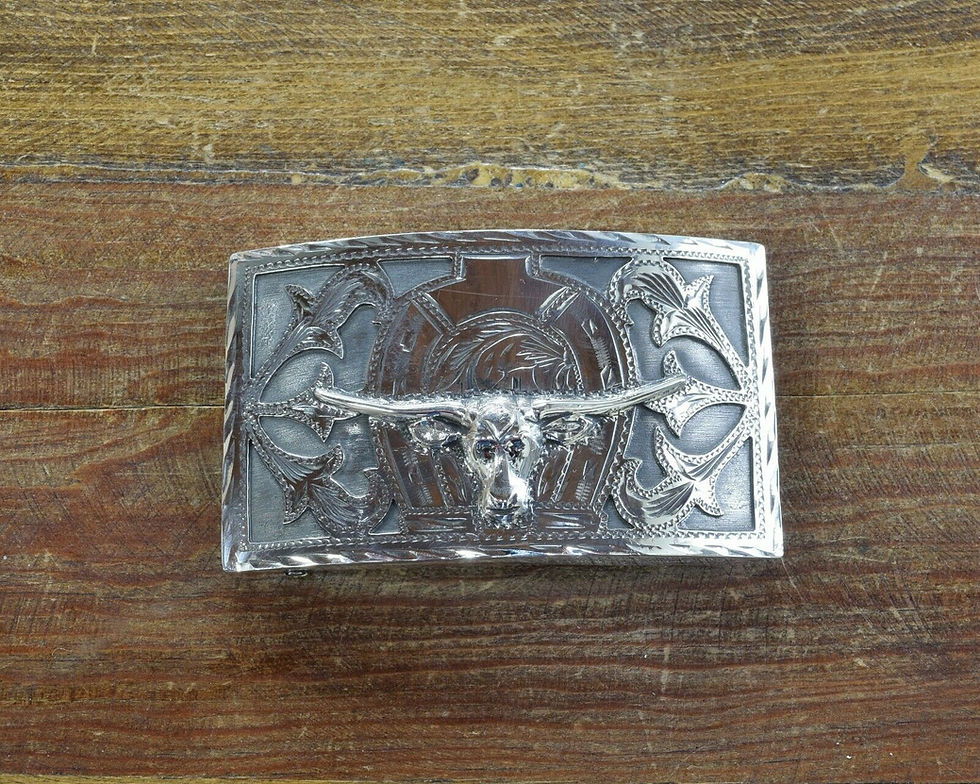 Vintage Mexican Sterling Silver Steer Head Belt Buckle