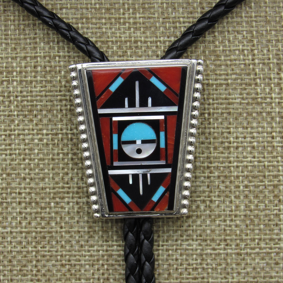 Zuni Sterling Silver Multi-Stone Inlay Sunface Bolo Tie