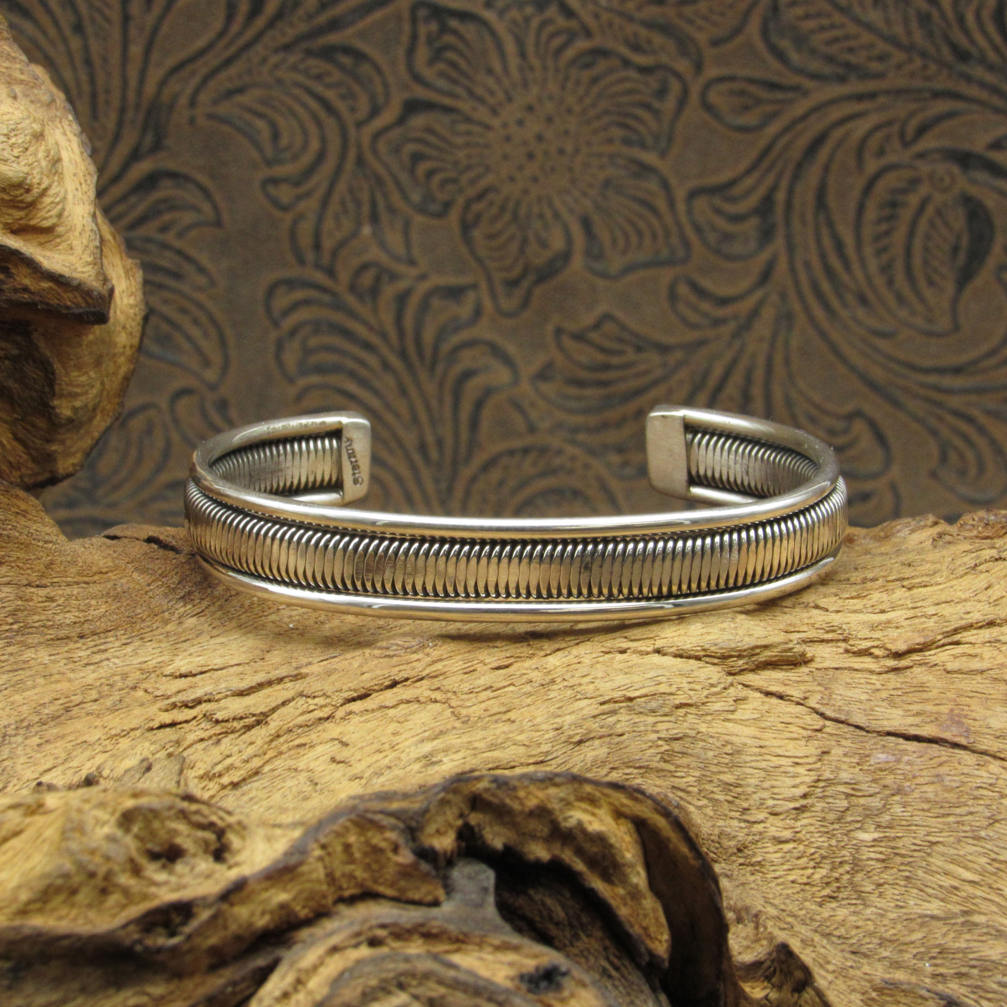 Sterling Silver Cuff Bracelet with Serrated Design