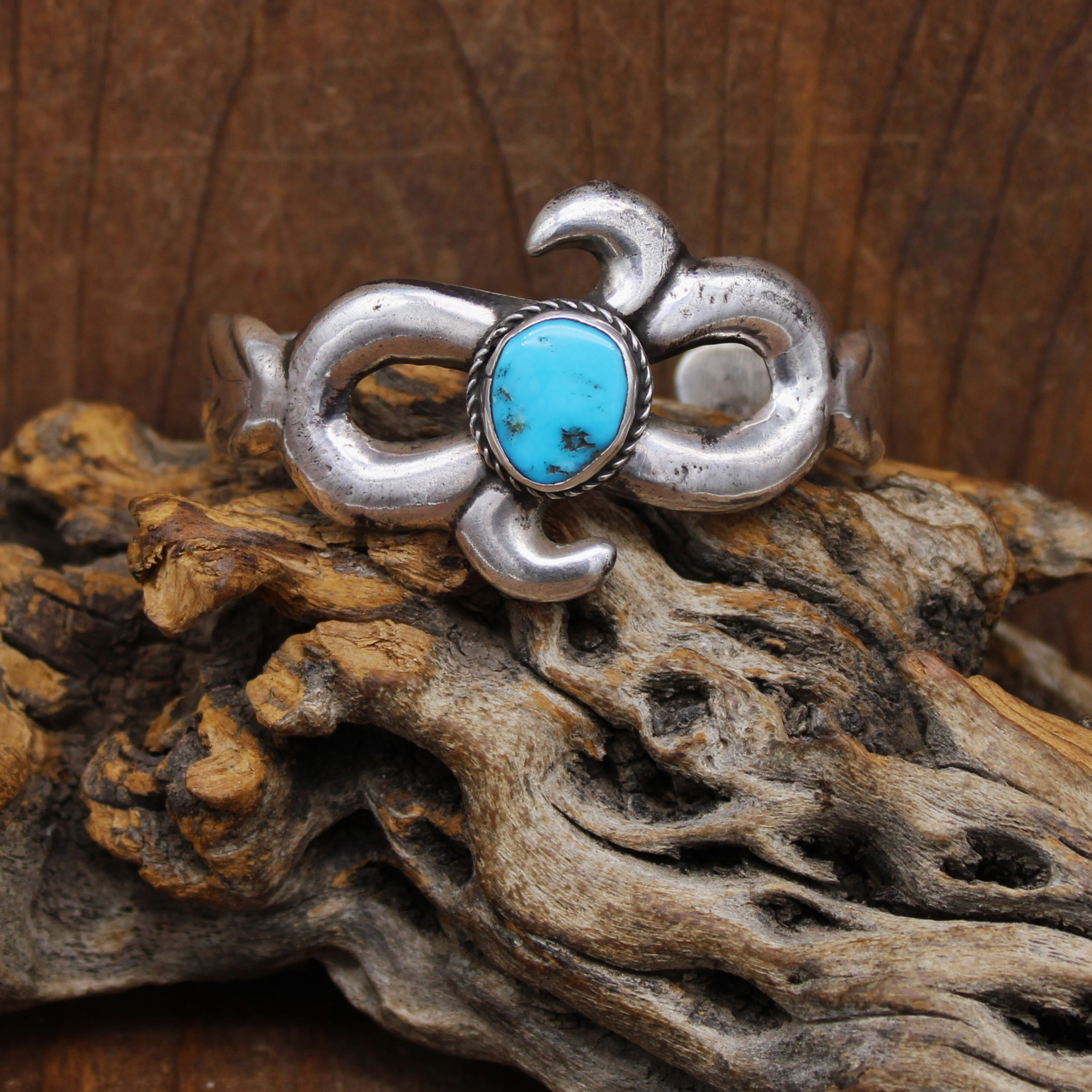 Sterling Silver Swirl Design with Turquoise Sand Cast Cuff Bracelet