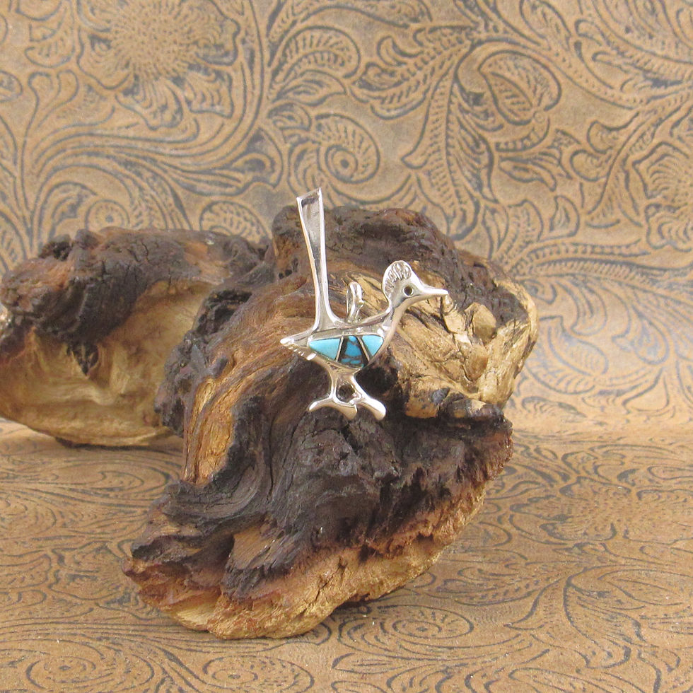 Perfectly Posed Roadrunner Sterling Silver Navajo Multi Stone Inlay Pendant