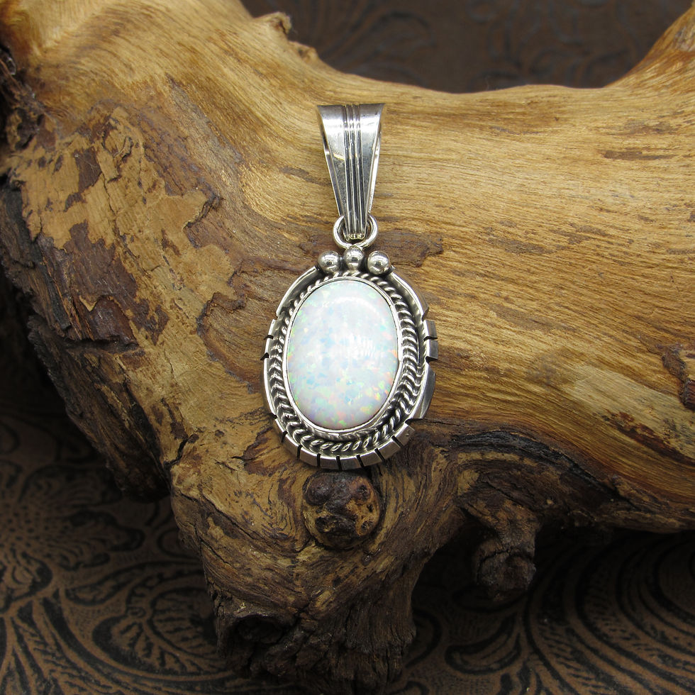 Sterling Silver White Lab Opal Pendant With Rope Design