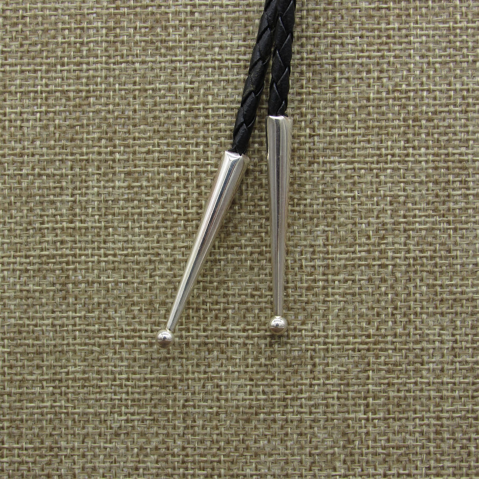 Thumbnail: *Long Trapezoid Three Block Turquoise Sterling Silver Bolo With Silver Accents