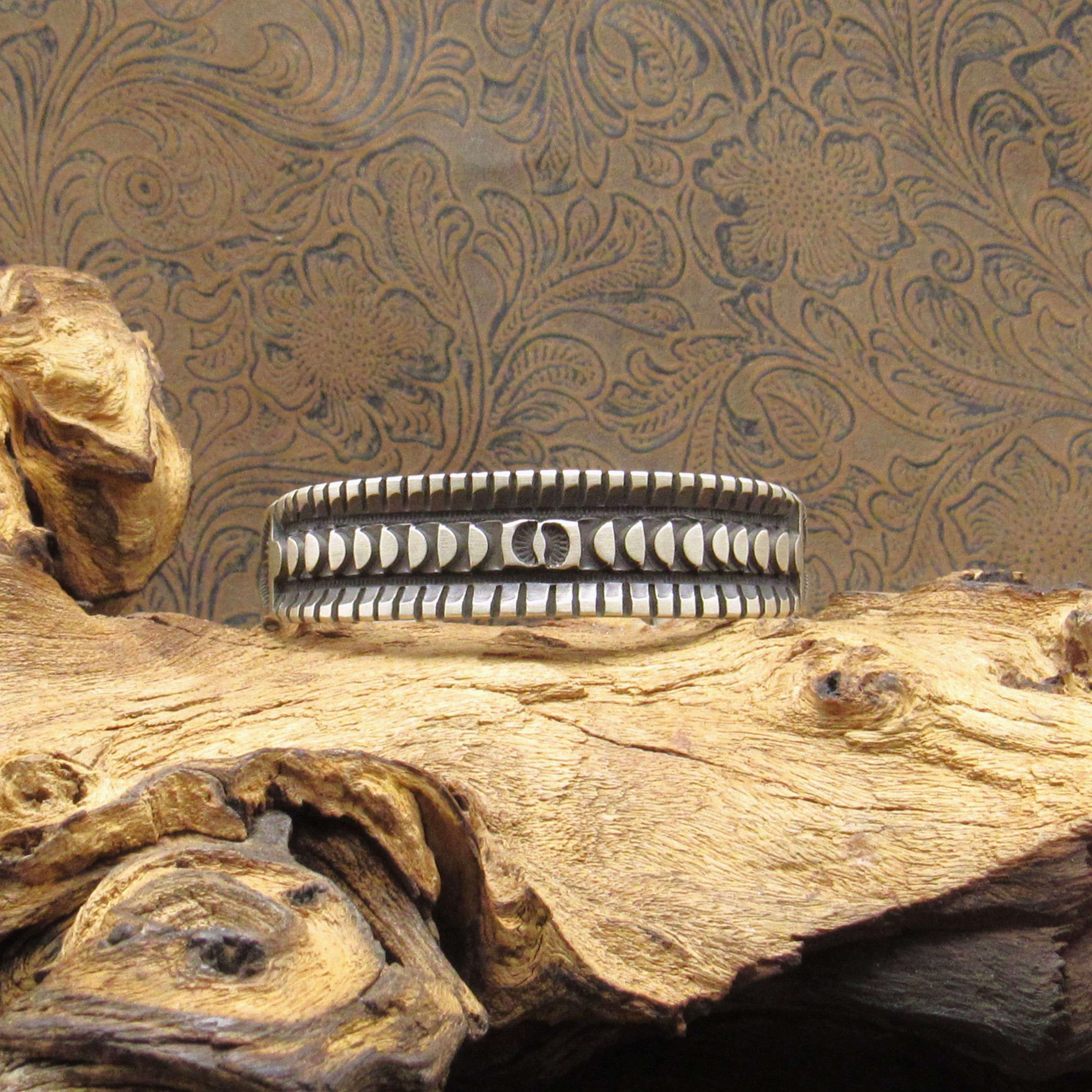 *Bold Sterling Silver Heavy Stamped Cuff Bracelet by Navajo J. Tahe