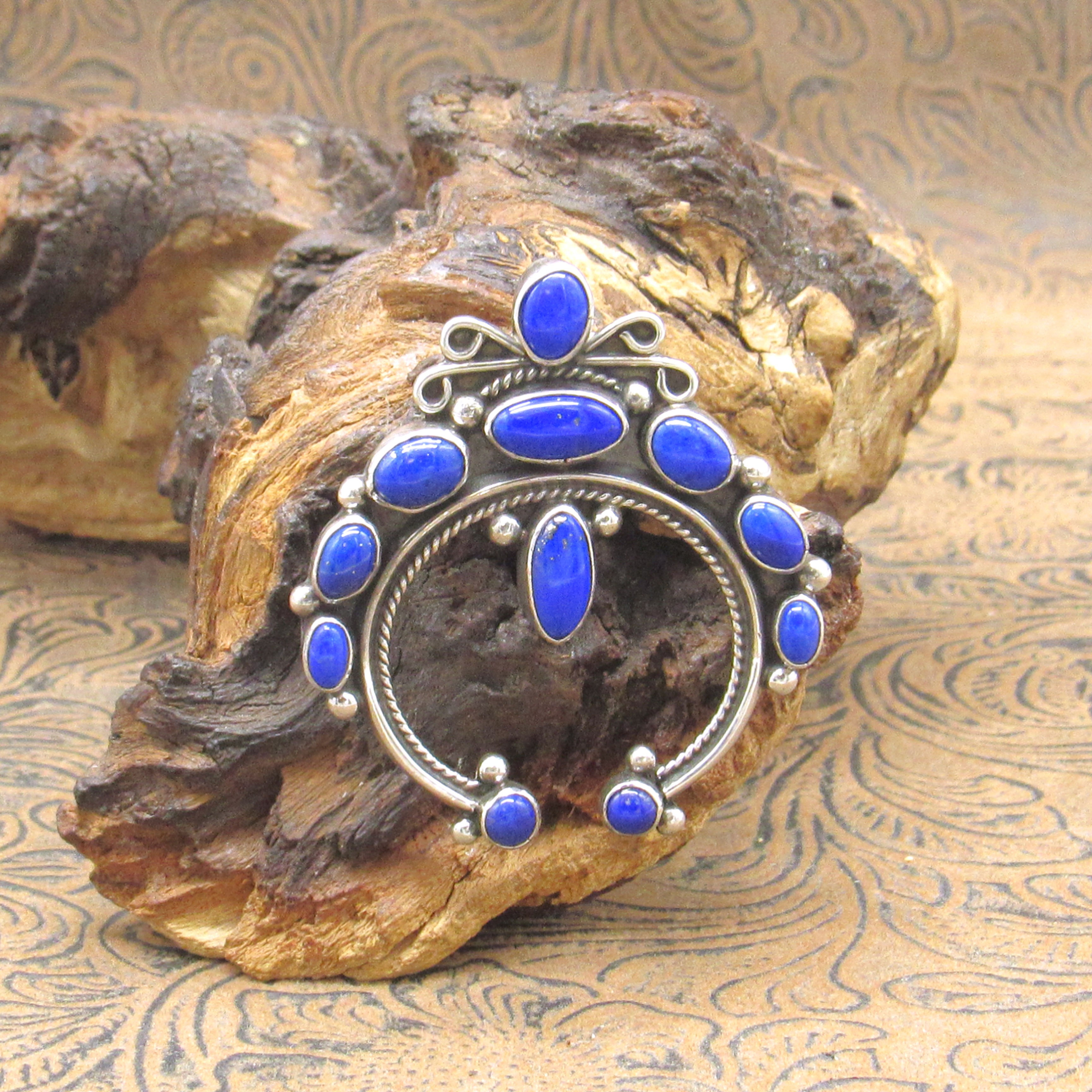 *Striking Sterling Silver Lapis Lazuli Naja Pin by C. Haley