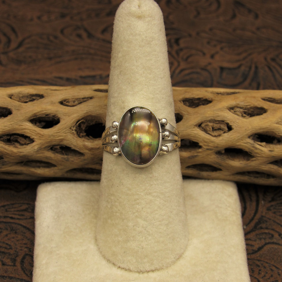 Sterling Silver and Brown Pearlized Cab Ring Size 7 3/4