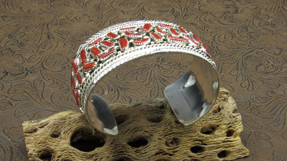 Thumbnail: *Sterling Silver and Coral Cluster Cuff Bracelet