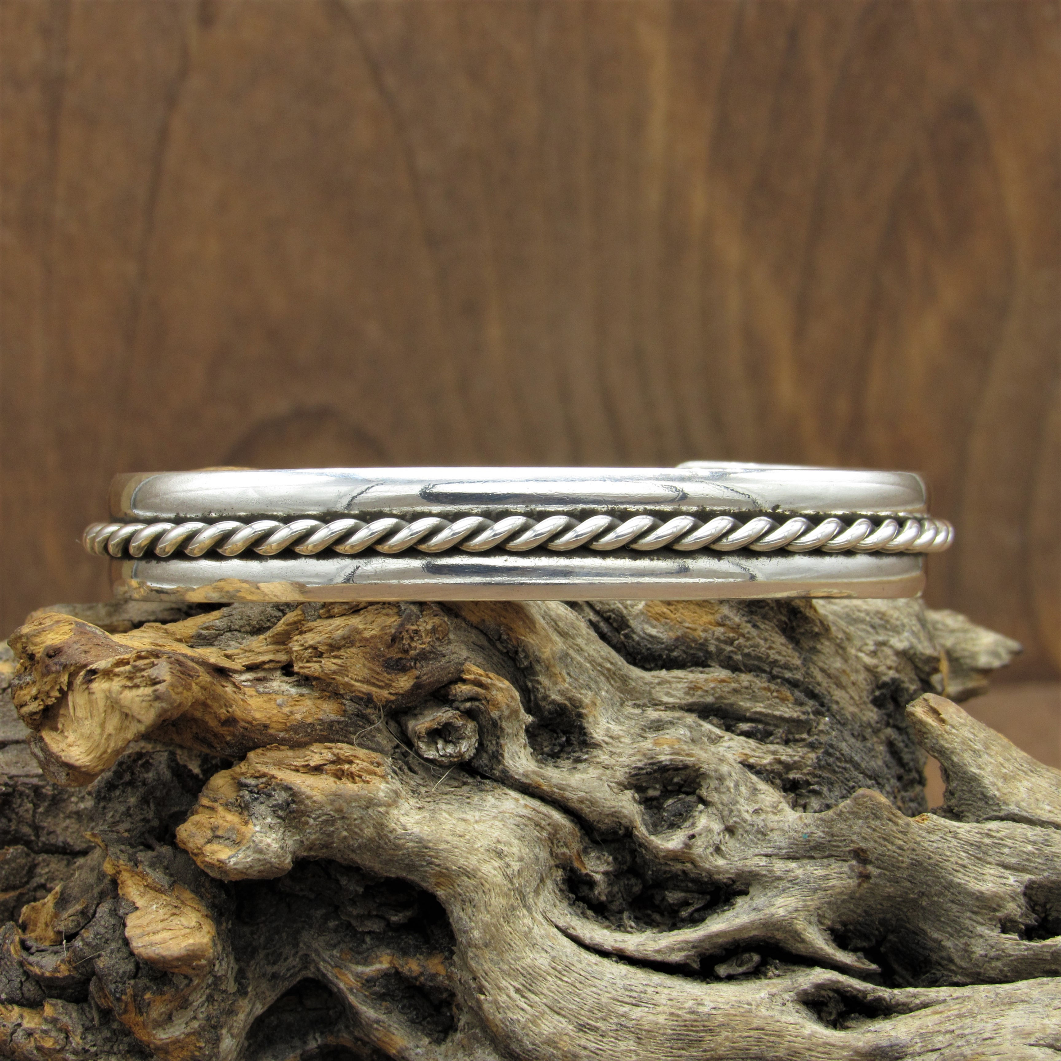 Sterling Silver Southwest Cuff Bracelet with Twisted Wire Center