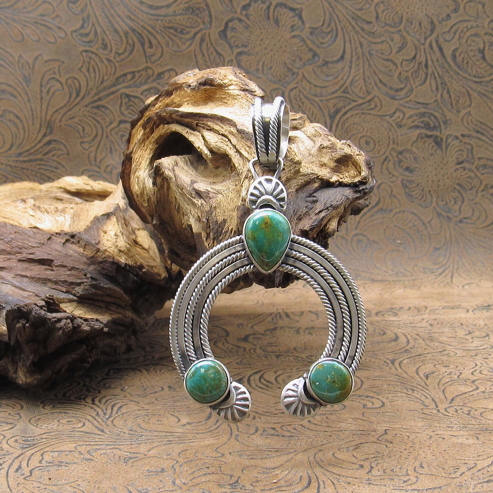 Spectacular Large Navajo Sterling Silver Green Turquoise Naja Pendant