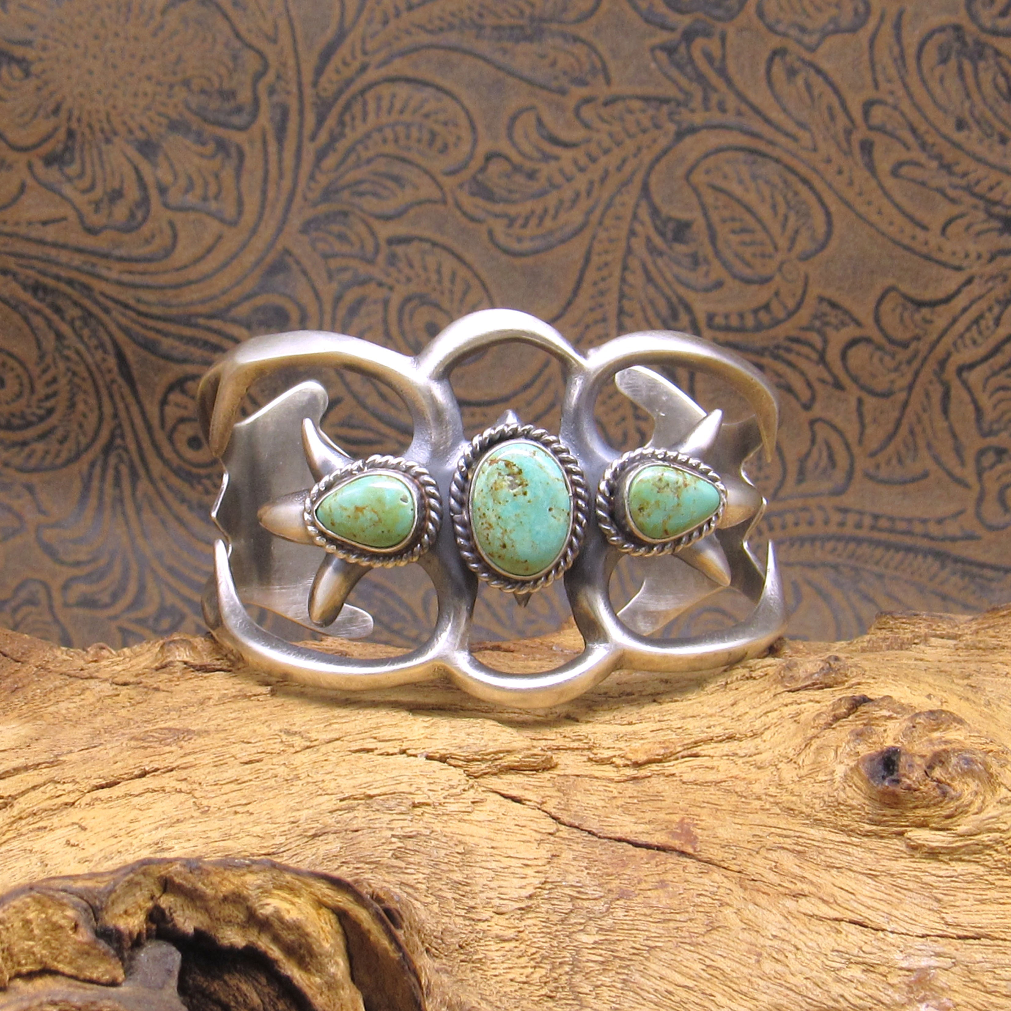 Green Turquoise Cast Sterling Silver Cuff Bracelet