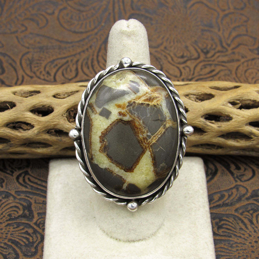 Amazing Sterling Silver Oval Septaria Ring Size 8