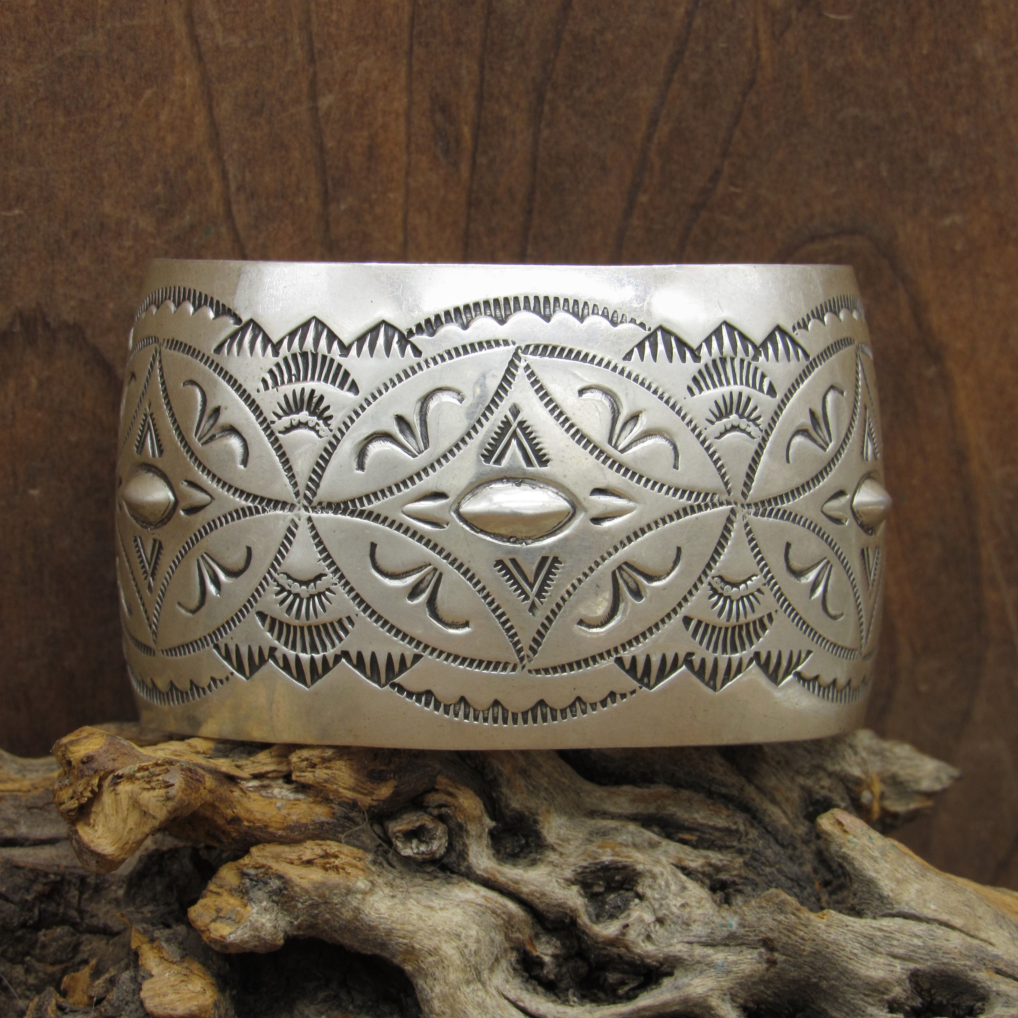 Wide Sterling Silver Stamped Cuff Bracelet