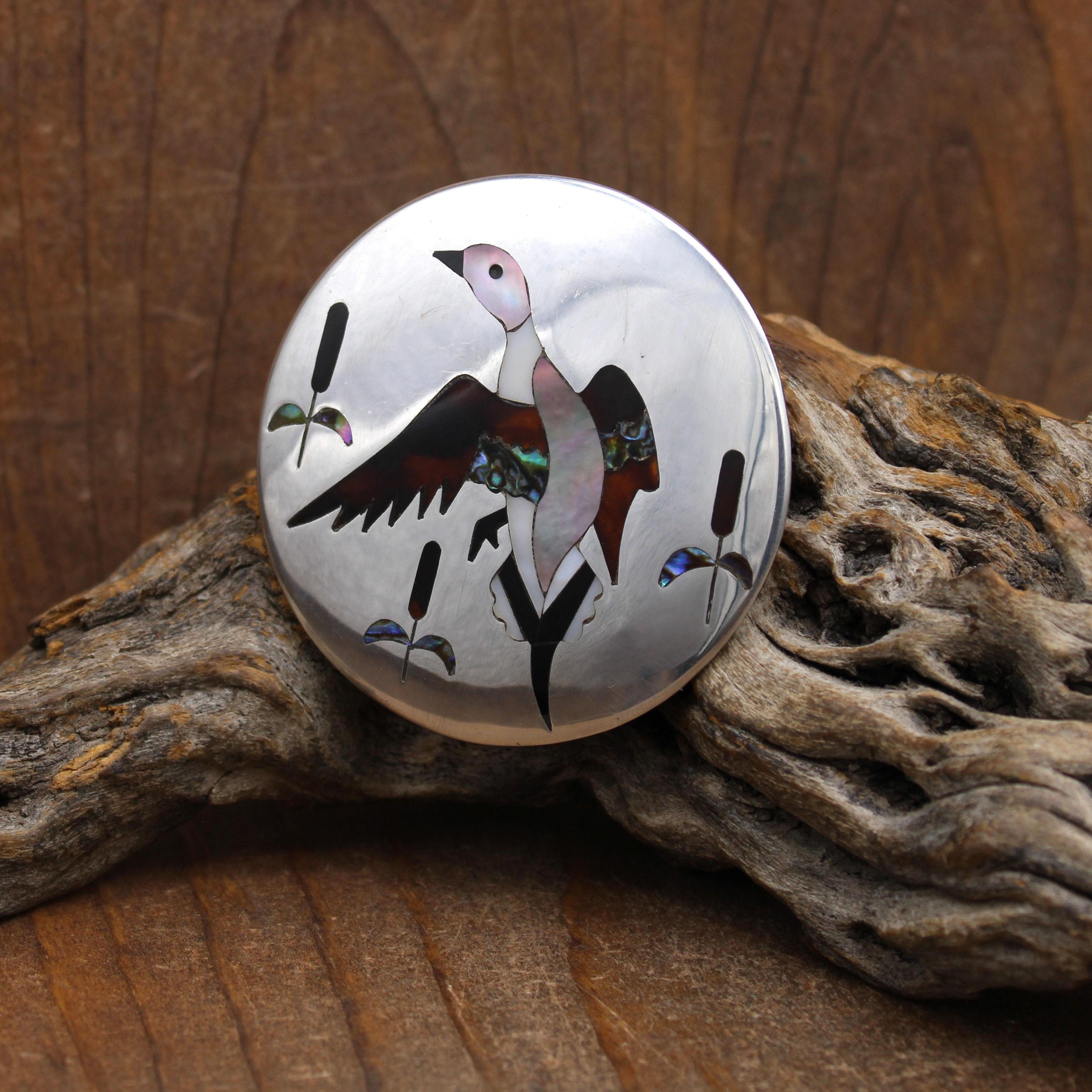 *Large Vintage Sterling Silver Multi-Stone Inlay Duck Pin
