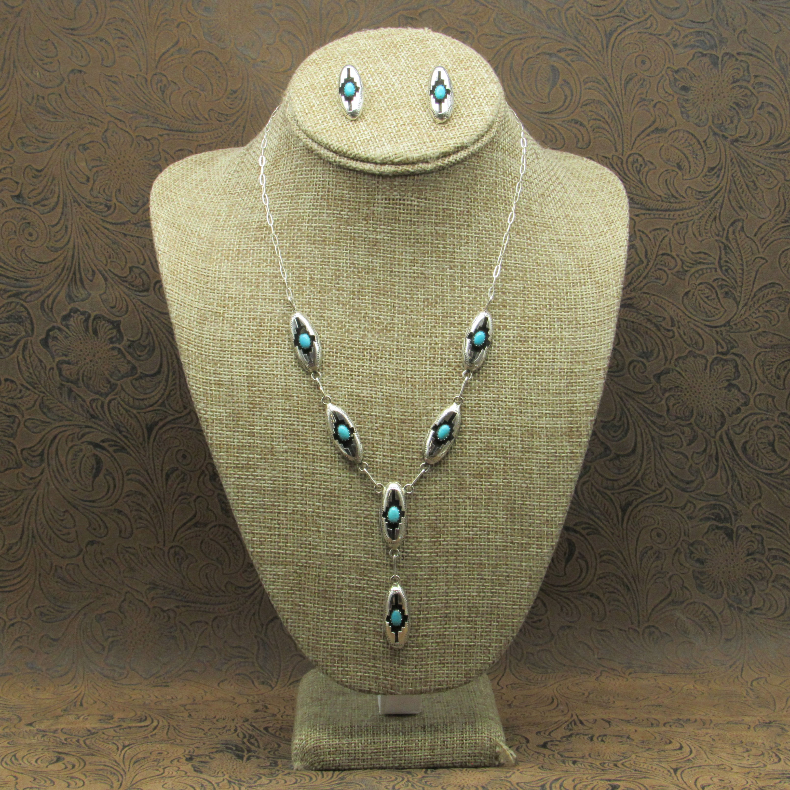Blue Turquoise Shadow Box Necklace And Earring Set