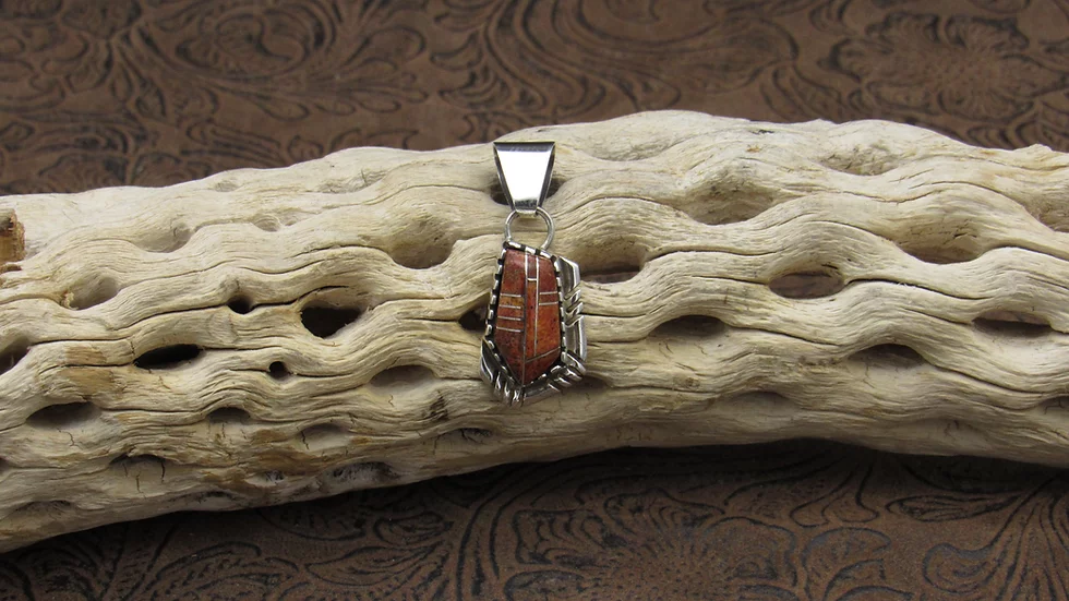 Apple Coral Sterling Silver Pendant by Marco Begaye