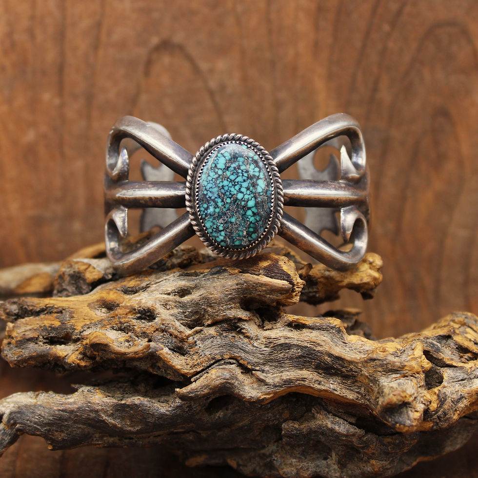 Vintage Sand Cast Navajo Sterling Silver Turquoise Cuff