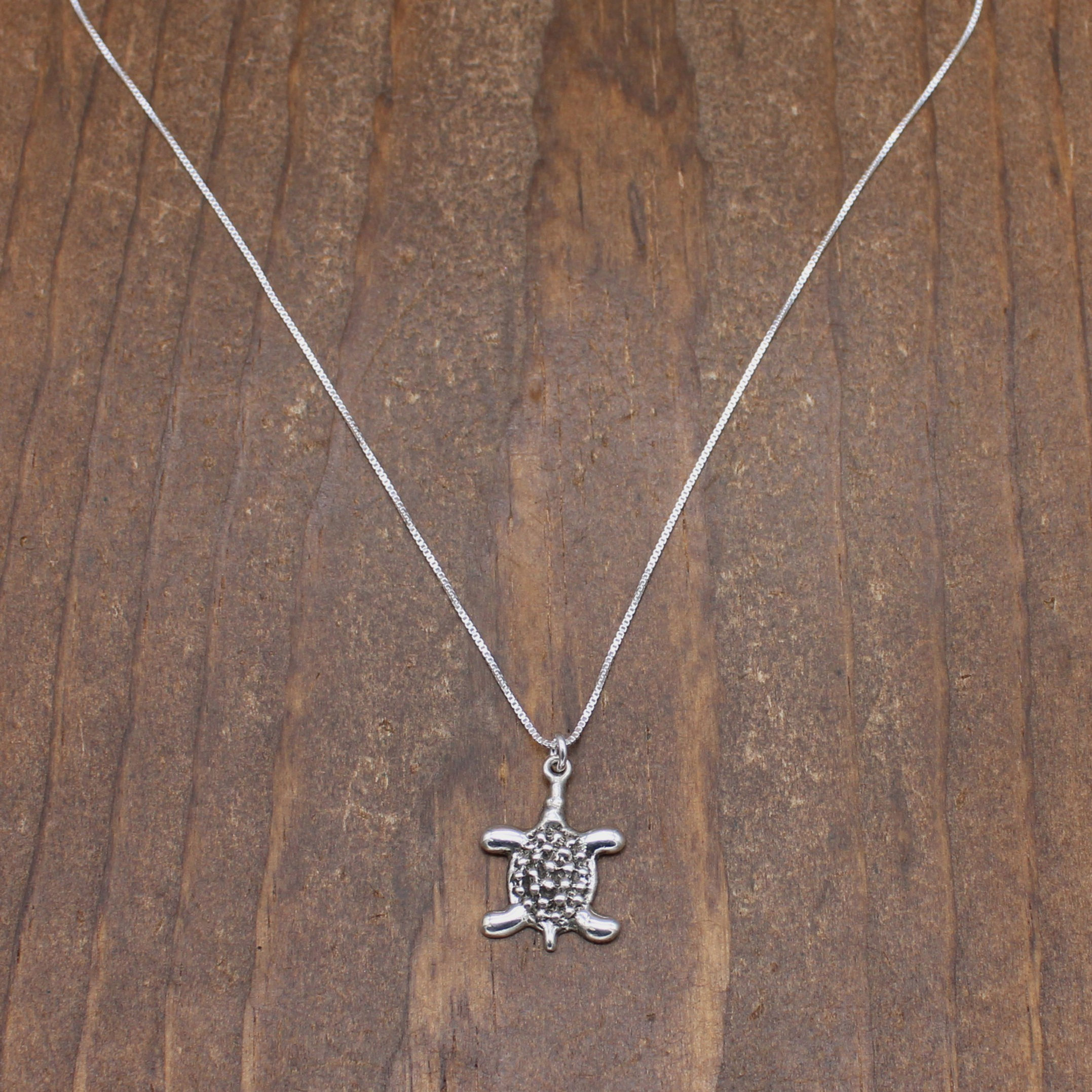 Sterling Silver Turtle Pendant Necklace with Beaded Shell