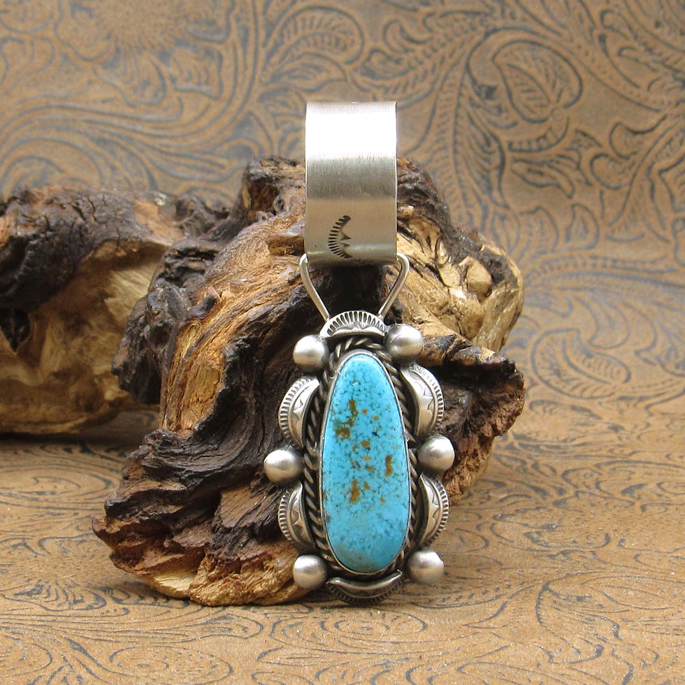 Large Beautiful Navajo Turquoise Sterling Silver Pendant