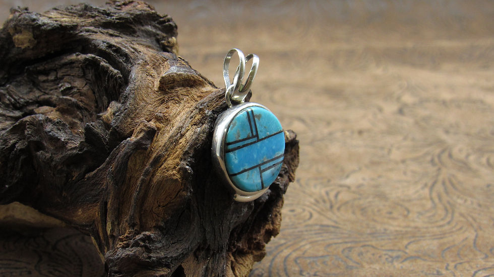 Thumbnail: *Sterling Silver Inlay Turquoise Jet Round Pendant