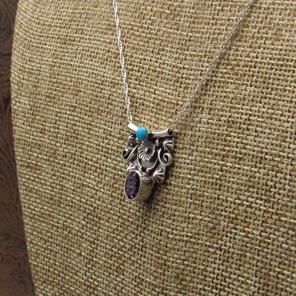 Thumbnail: *Amethyst Turquoise Sterling Silver Navajo Slide Pendant Necklace