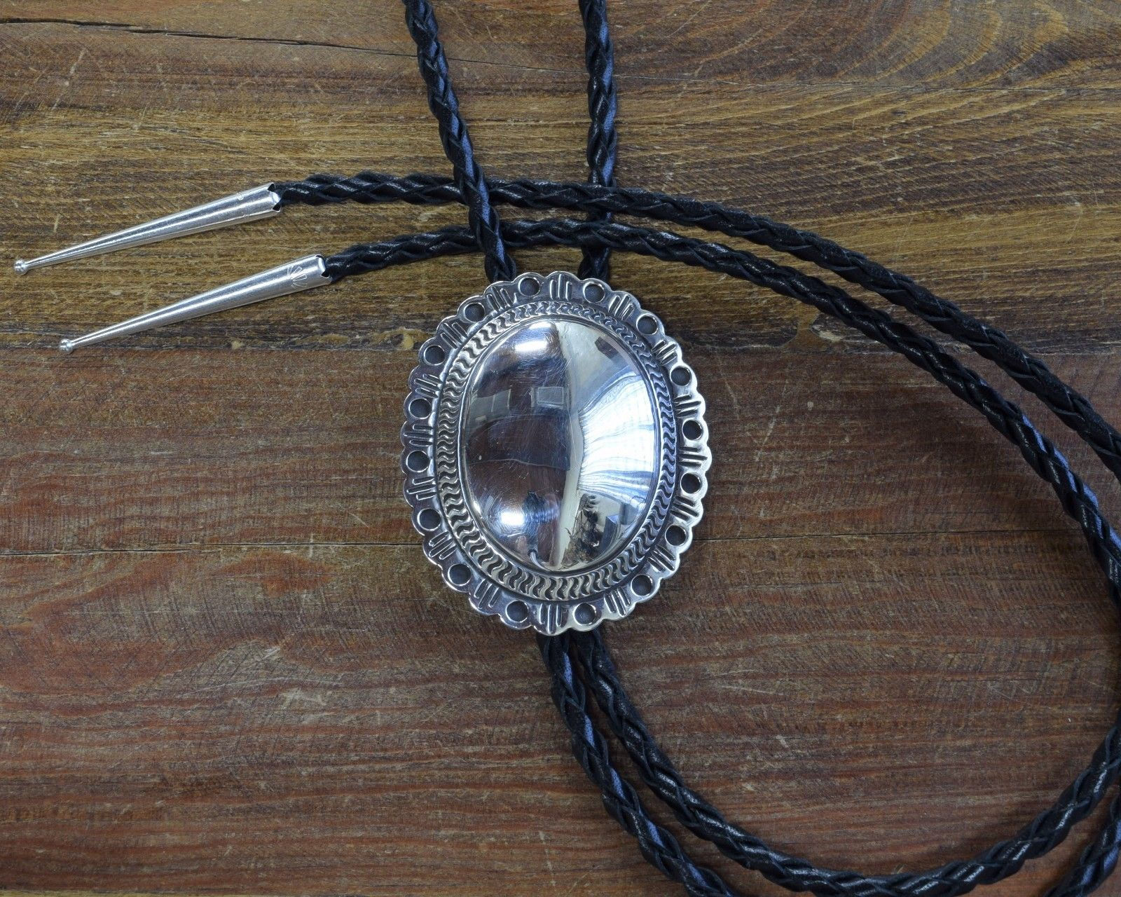 Vintage Sterling Silver Concho Bolo Tie