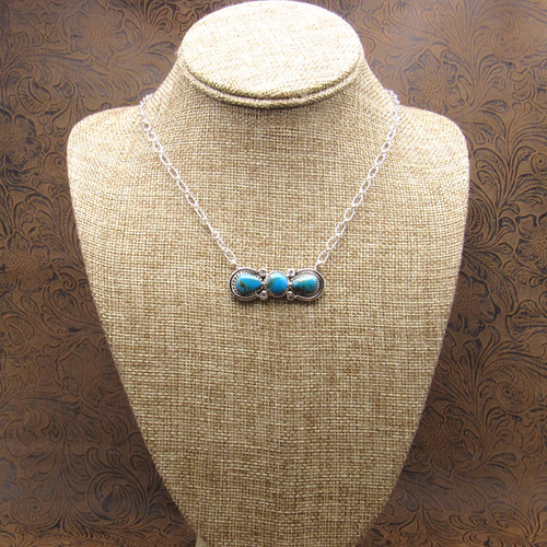*Three Turquoise Stone Bar Pendant Sterling Silver Navajo Necklace ...
