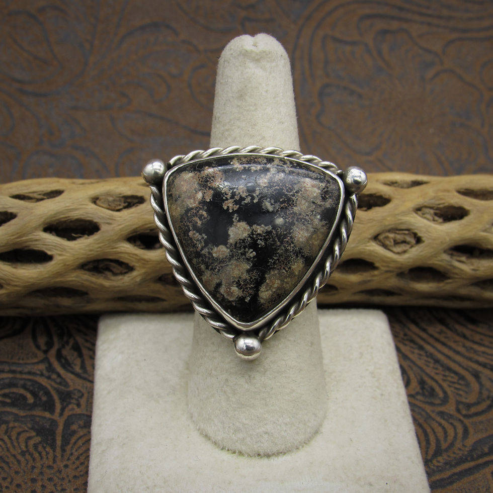 Sterling Silver Triangle Firework Obsidian Ring By Jose Campos Size 8