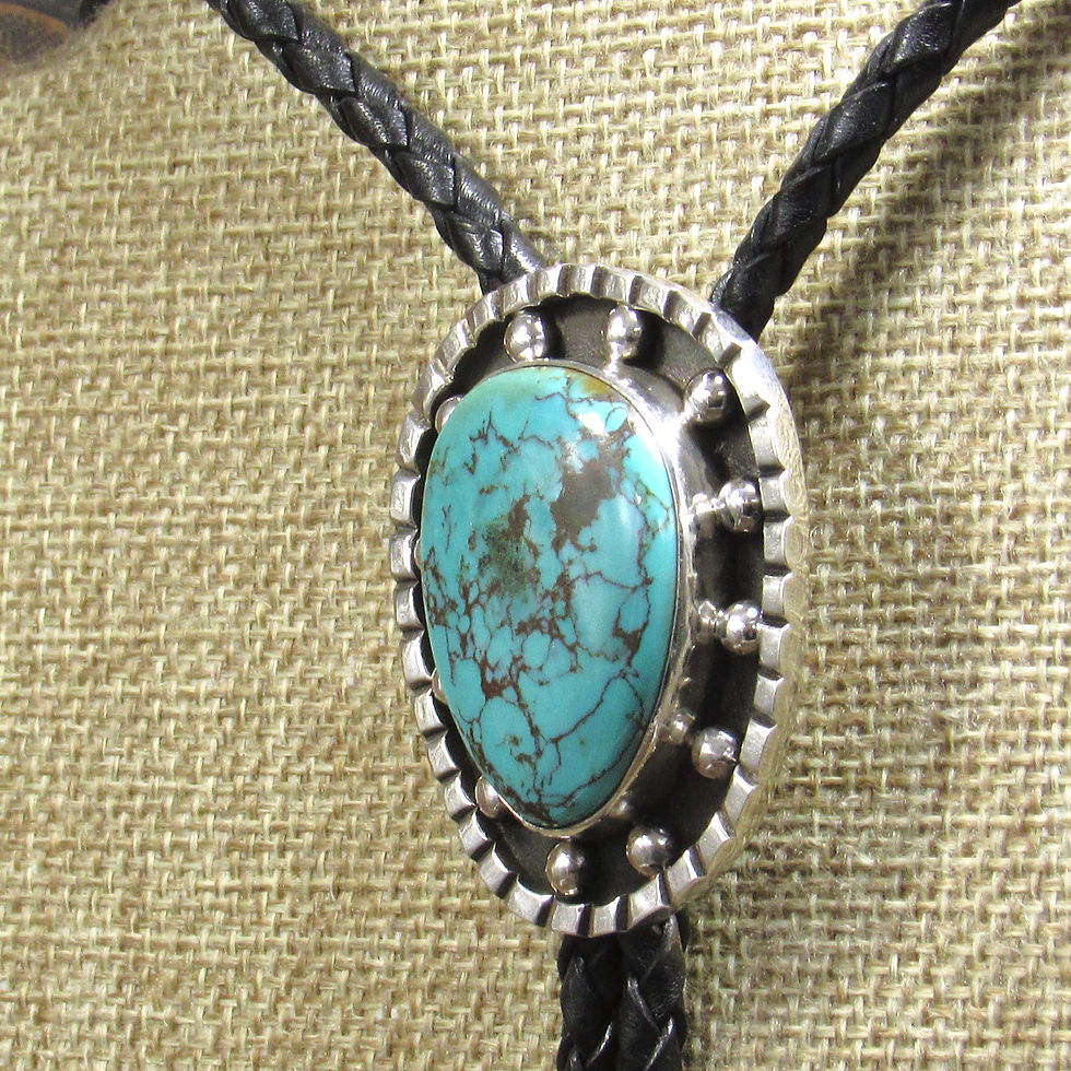 Thumbnail: *Blue-green Turquoise Sterling Silver Bolo Tie