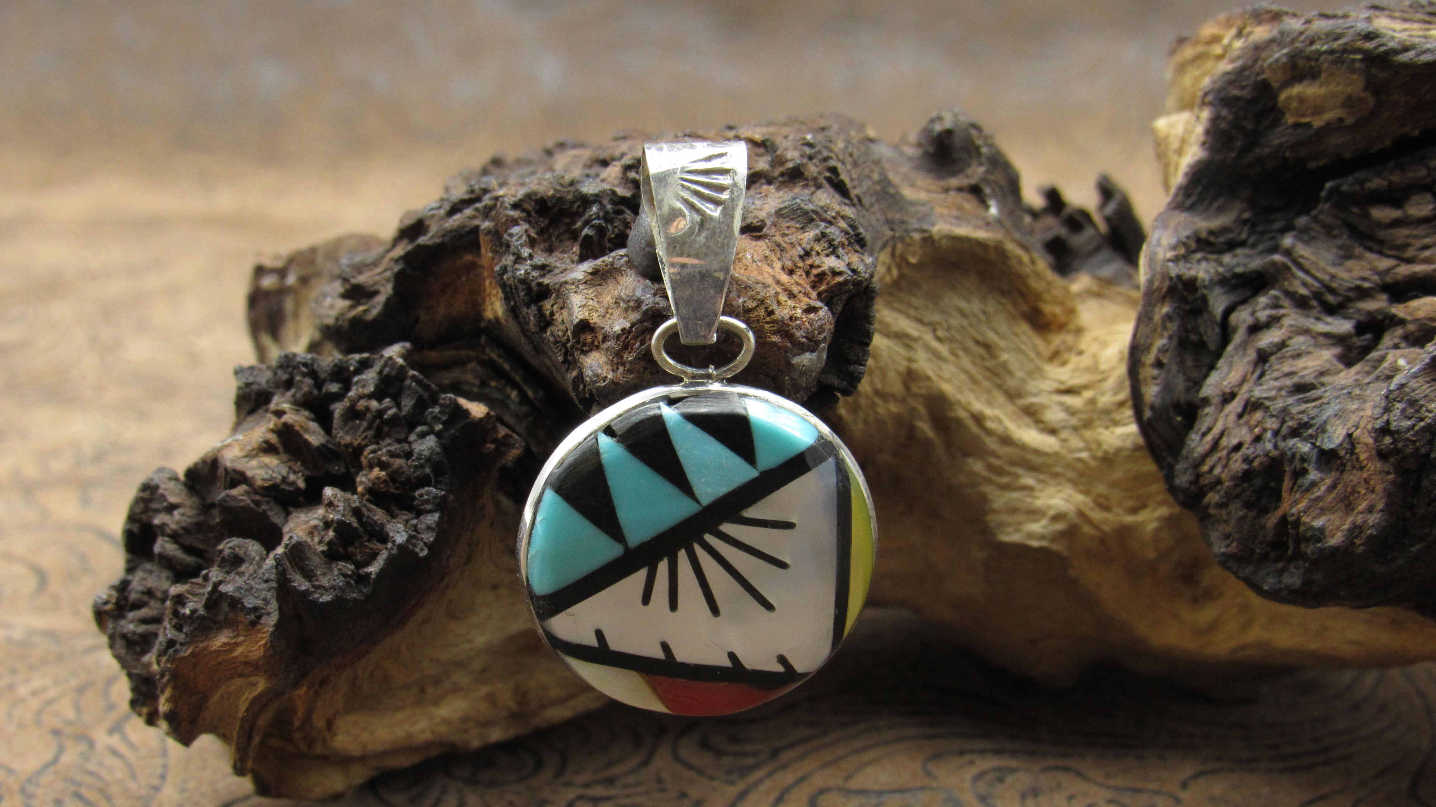 *Sterling Silver Multi Stone Zuni Inlay Pendant