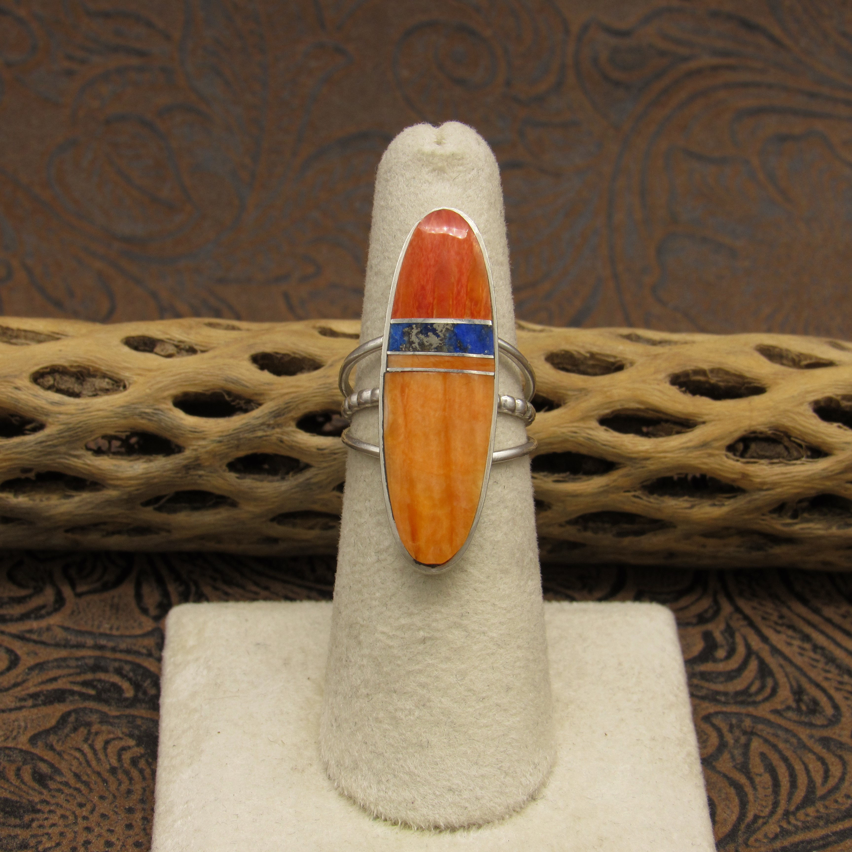 Sterling Silver Lapis Spiny Oyster Ring Size 5.75