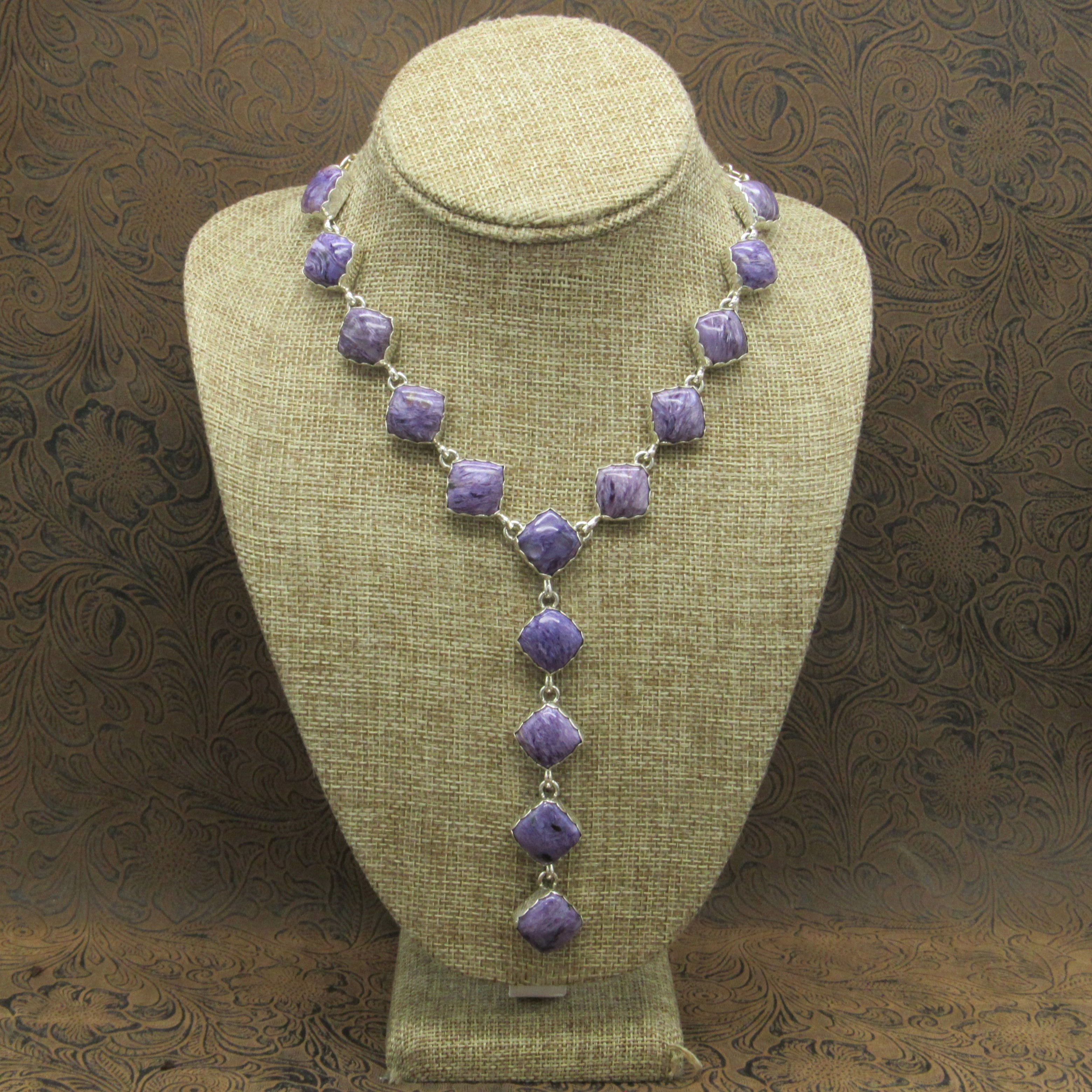 Y-Drop Charoite Sterling Silver Statement Necklace