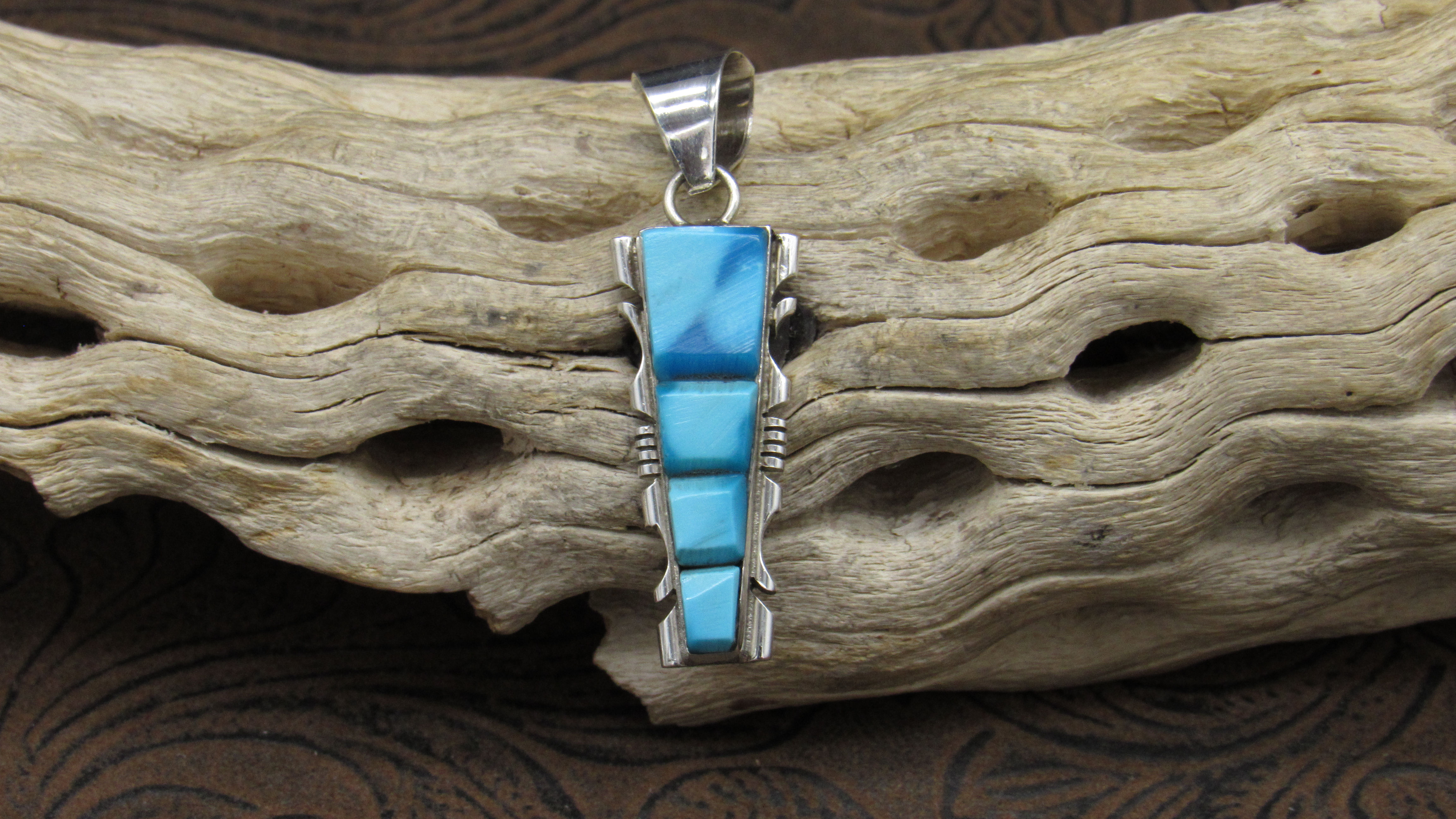 Blue Turquoise Sterling Silver Pendant Four Stones