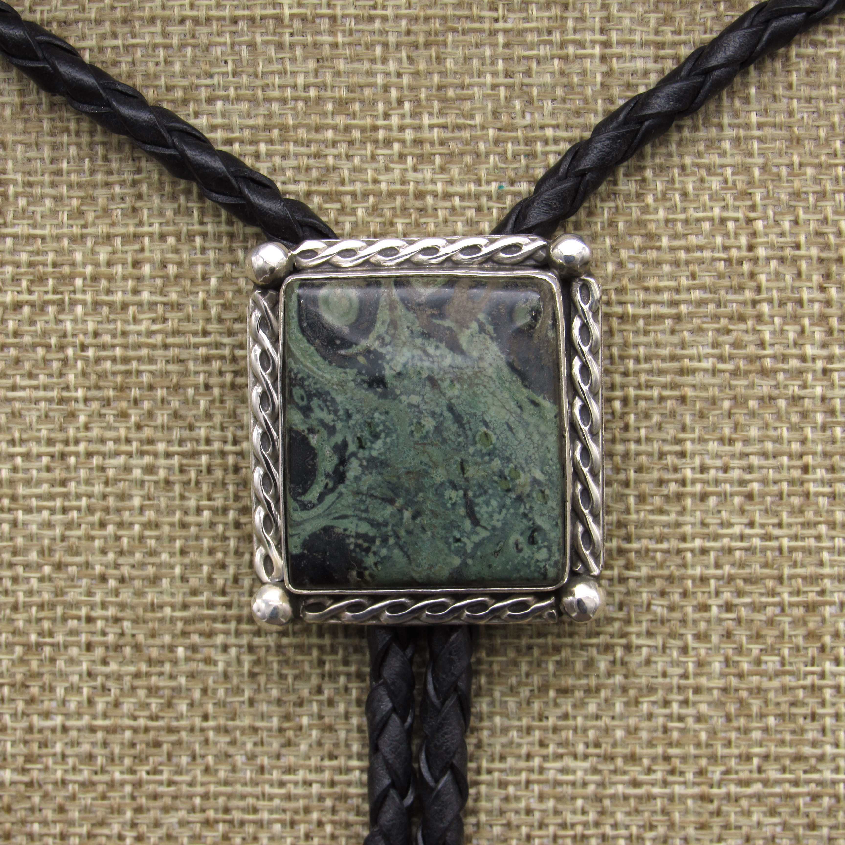 *Sterling Silver Square Shape Kambaba Jasper Bolo Tie By Jose Campos