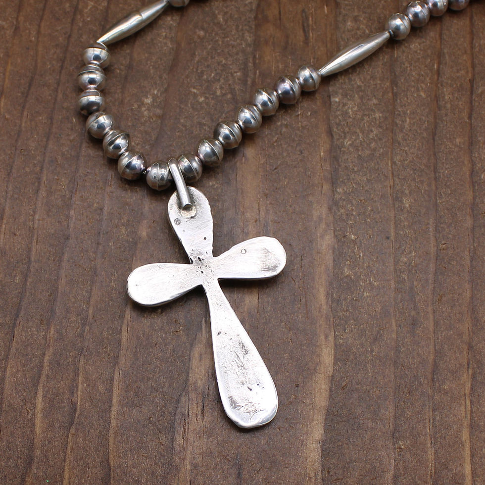 Thumbnail: Cast Sterling Silver Cross Pendant on Silver Bead Necklace