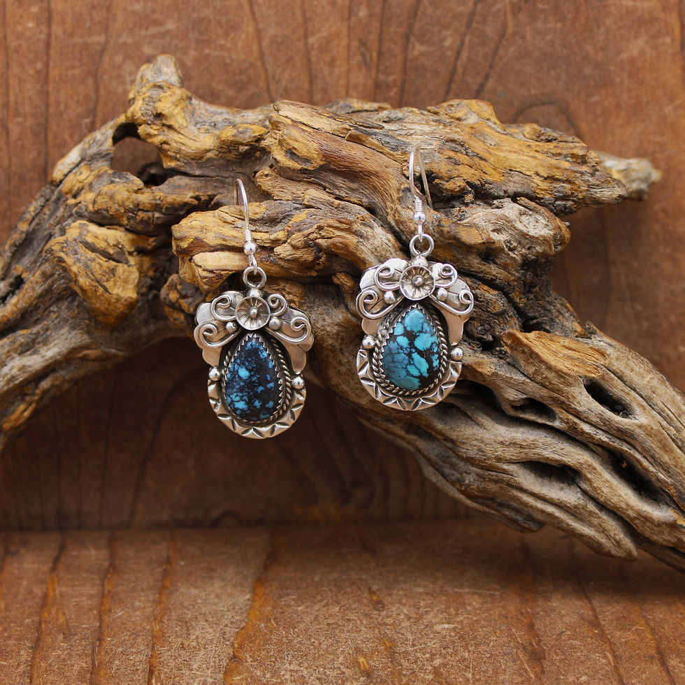 Ornate Sterling Silver Southwest Style Turquoise Dangle Wire Earrings