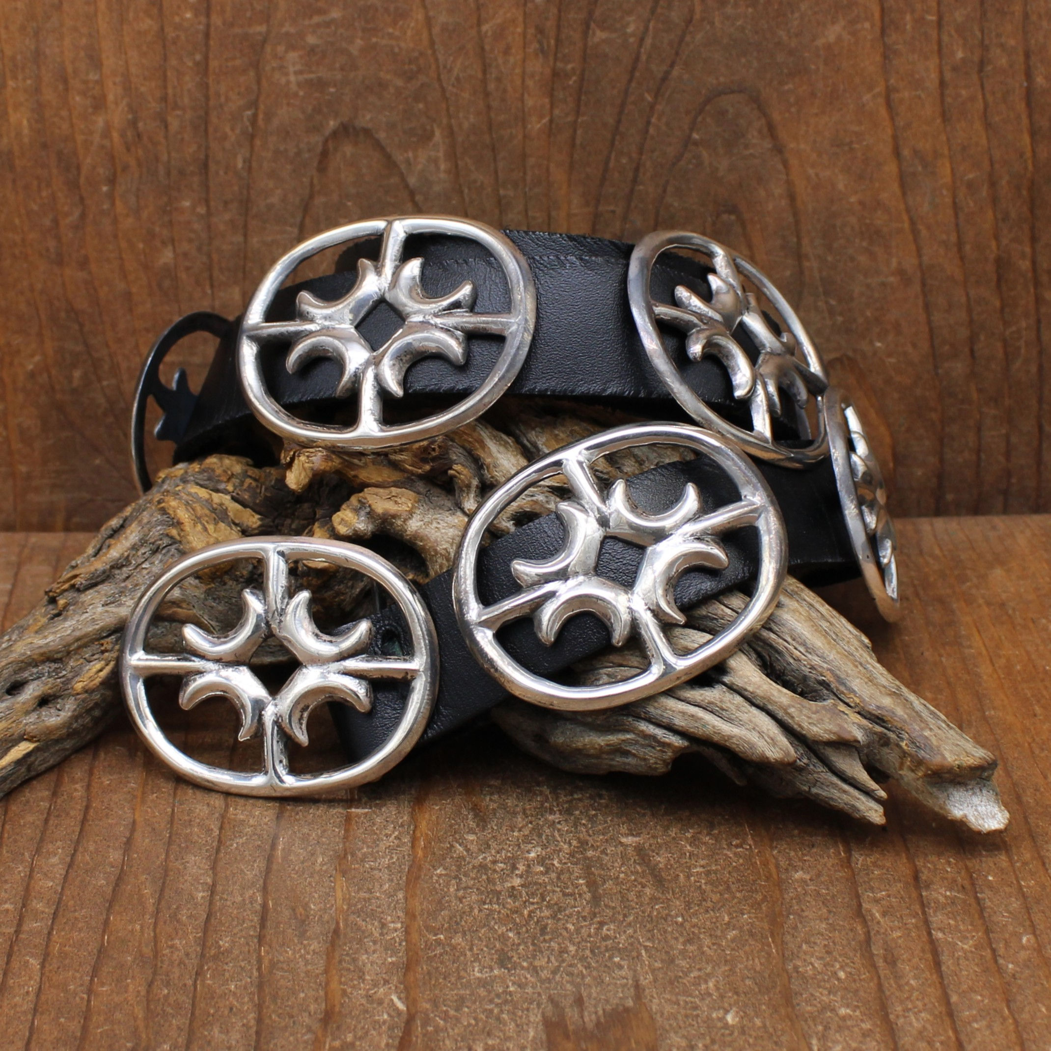 Sand Cast Sterling Silver Open Design Concho Belt