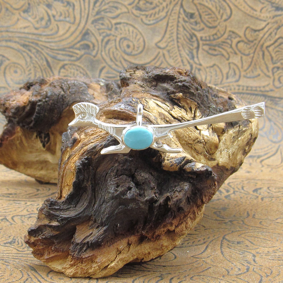 Navajo Running Roadrunner Sterling Silver Turquoise Pendant