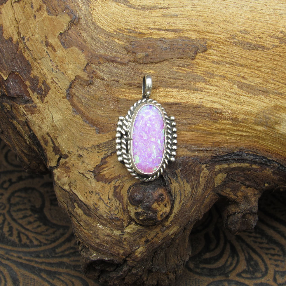 Oval Sterling Silver Pink Lab Opal Pendant