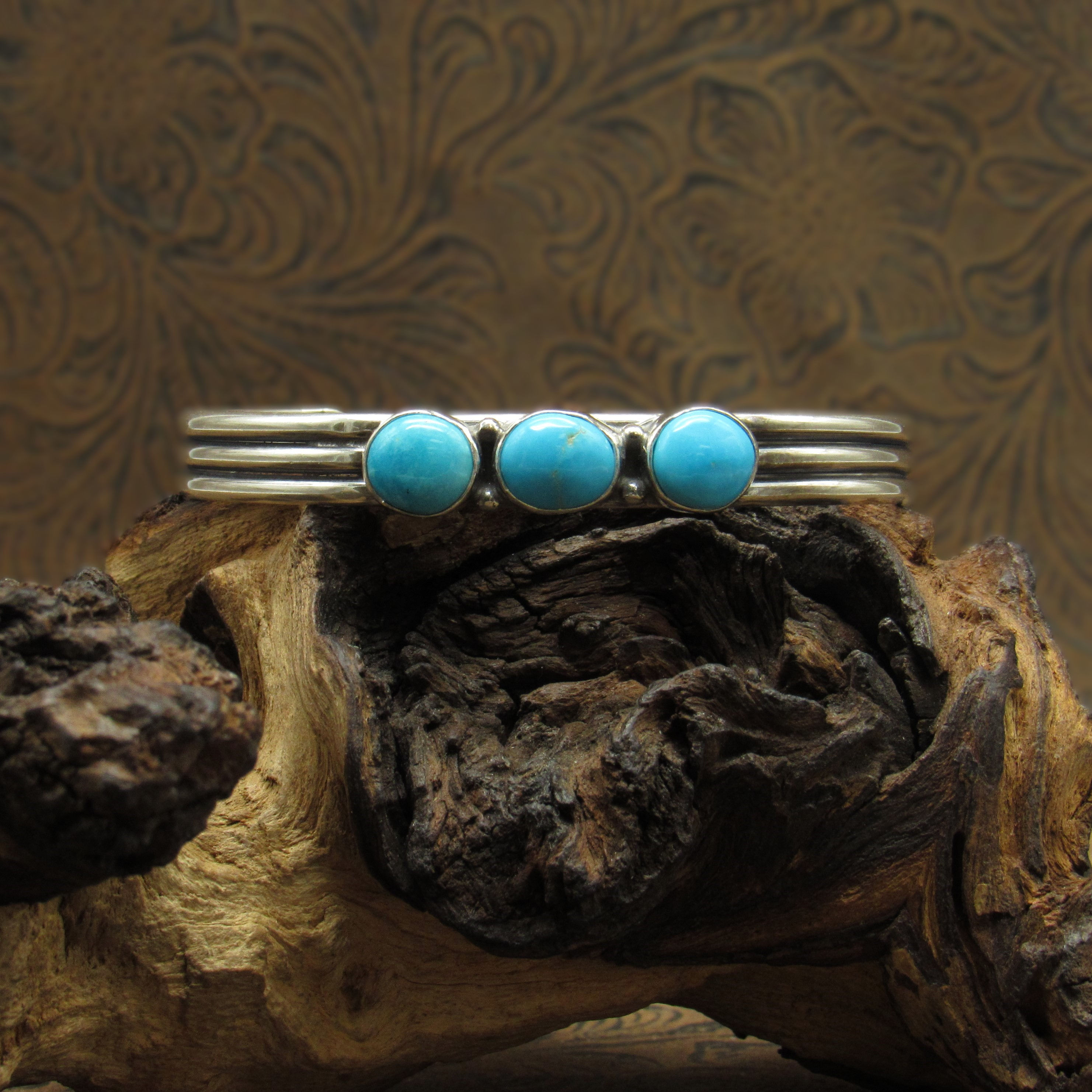 Sterling Silver Triple Layered Shank With Triple Turquoise Stones