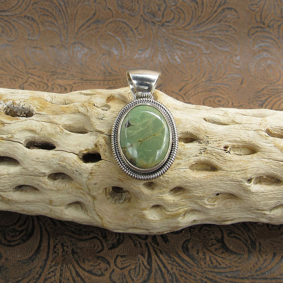 Navajo Sterling Silver Oval Shaped Green Turquoise Pendant By Wydell Billie