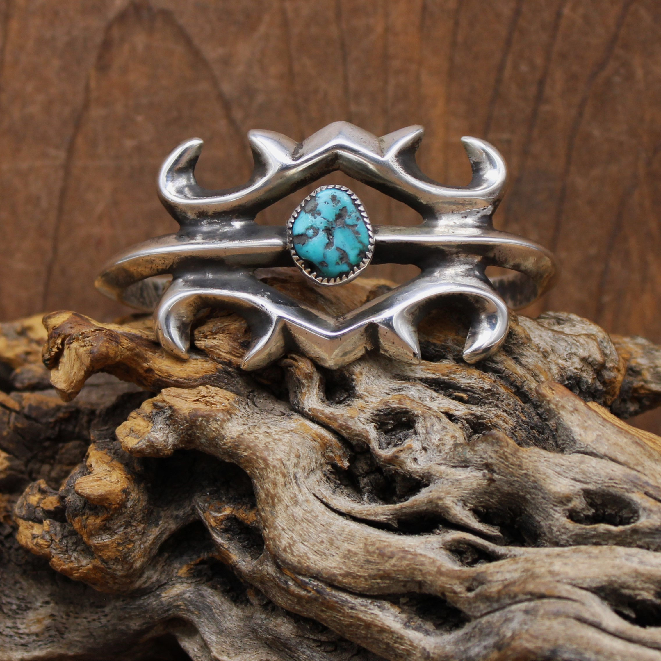 Sterling Silver and Turquoise Sand Cast Cuff Bracelet