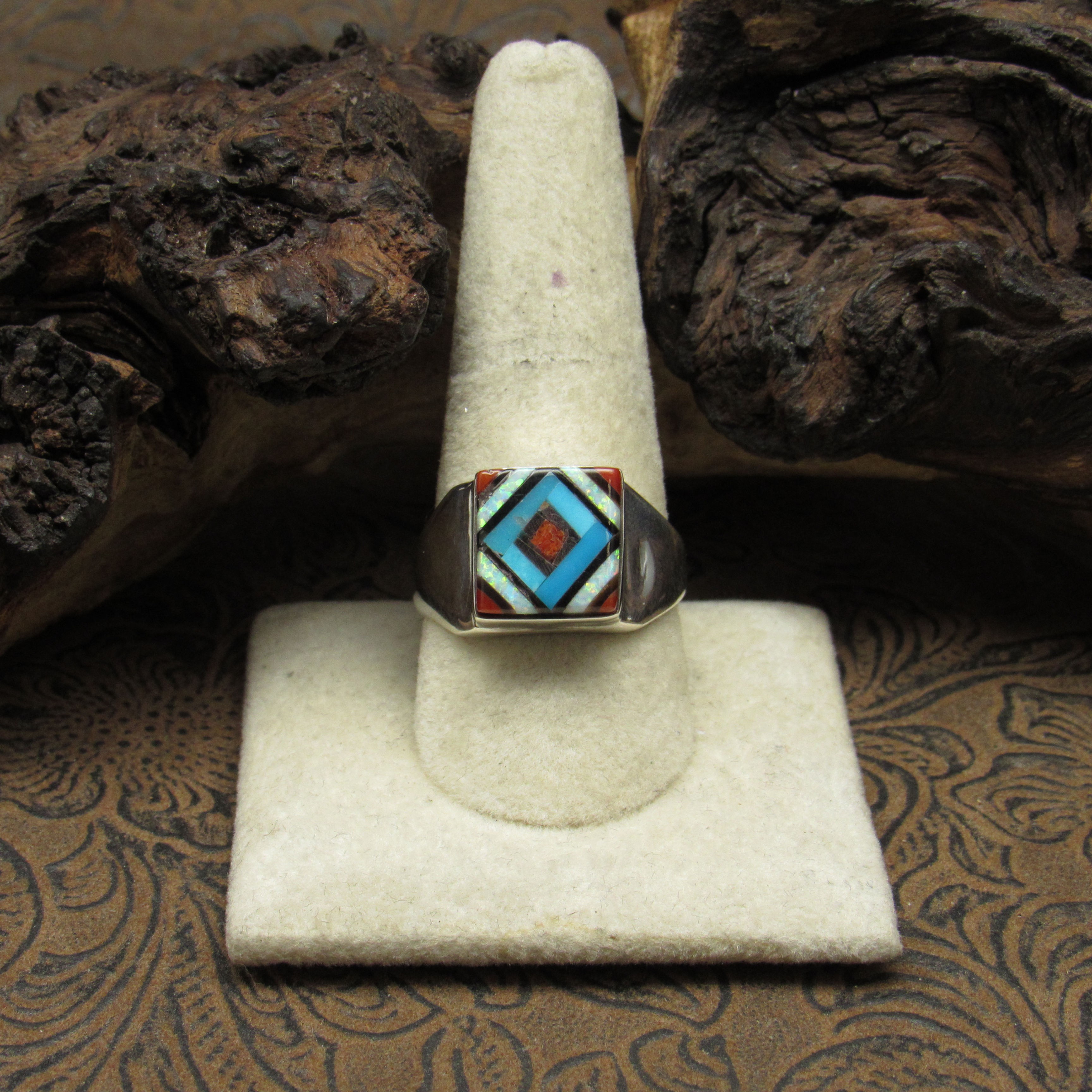 *Sterling Silver Multi-Stone Square Inlay Ring Size 11.25