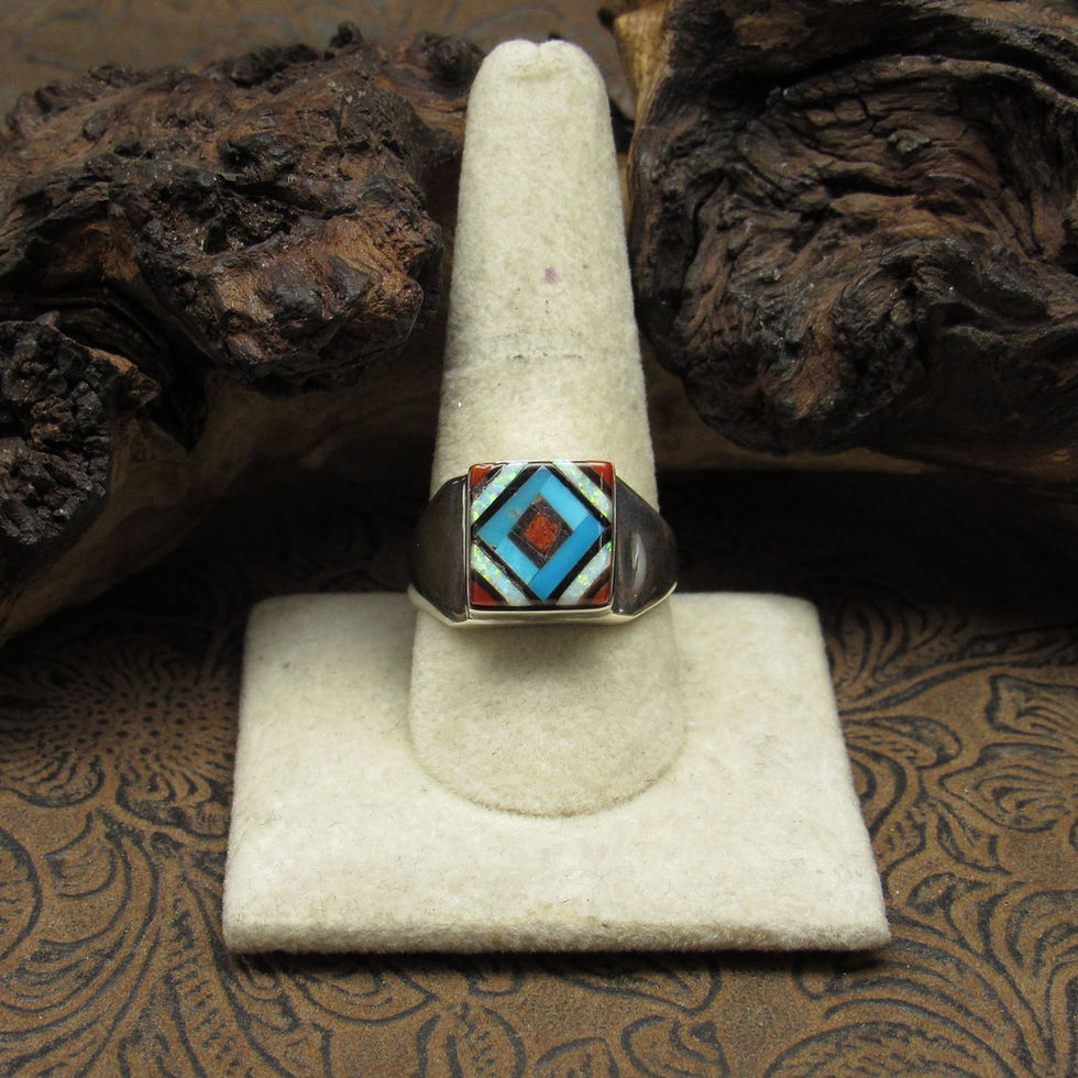 Sterling Silver Multi-Stone Square Inlay Ring Size 11.25
